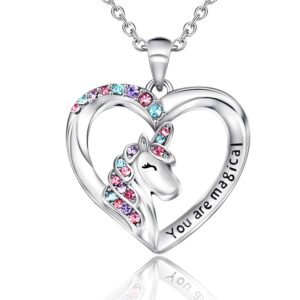 Shonyin Silver Unicorn Necklace for Women Girls CZ Unicorn Heart Necklace You Are Magical Christmas Birthday Valentines Stocking Stuffer Gifts for Girls Daughter Granddaughter Niece