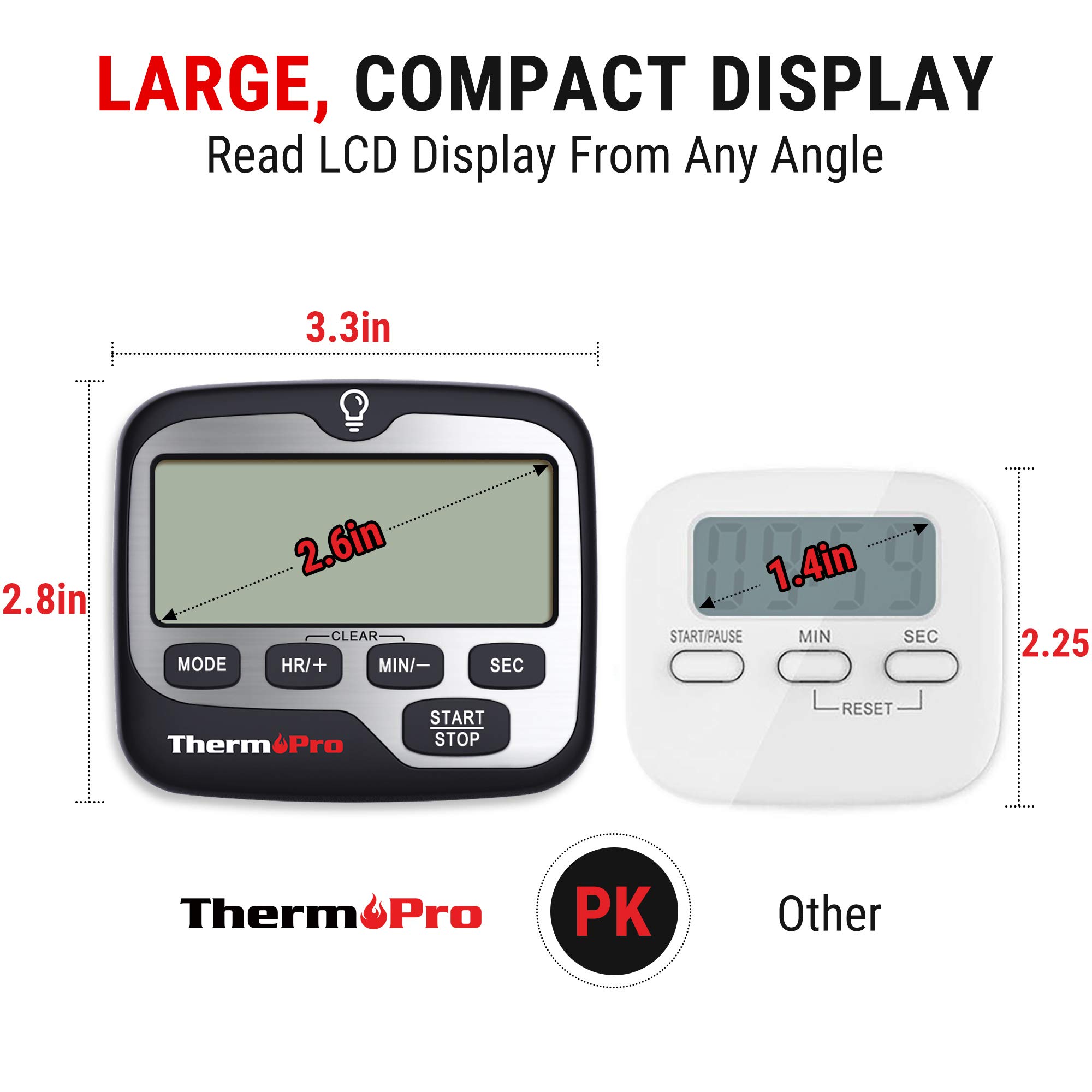 ThermoPro TM01(2 Pack) Kitchen Timers for Cooking with Count Up Countdown Timer, Digital Timer for Kids with Touch Backlit, Study Timers for Classroom Teacher Supplies