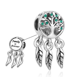 TGLS Family Tree of Life Dream Catcher Charms With Leaf Tassel Family is Forever Beads Compatible with Pandora Charms Bracelets