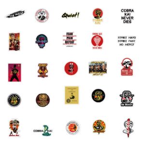 100Pcs Cobra Kai Stickers for Water Bottle, Funny TV Series Decal Gifts, Waterproof Stickers Pack for Teen Adult Laptop Computer Skateboard Phone Luggage Guitar Travel Case Bike