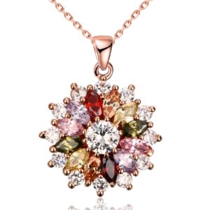 vonssy colorful snowflake pendant necklace earrings rose gold 5a cubic zirconia | crystal sweater chain | multi gemstone garnet amethyst morganite peridot prom rhinestone necklaces