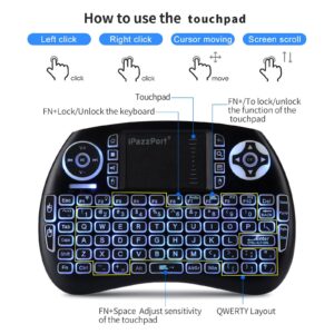 iPazzPort (Newest Upgrade) Mini Bluetooth Keyboard with Touchpad (Handheld Keyboard), Backlit Mini Wireless Keyboard with 2.4G USB Dongle for Google/Android TV Box/FireStick/Laptop/PC KP-21SM