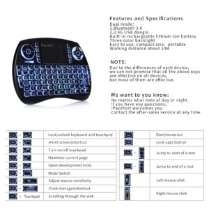 iPazzPort (Newest Upgrade) Mini Bluetooth Keyboard with Touchpad (Handheld Keyboard), Backlit Mini Wireless Keyboard with 2.4G USB Dongle for Google/Android TV Box/FireStick/Laptop/PC KP-21SM