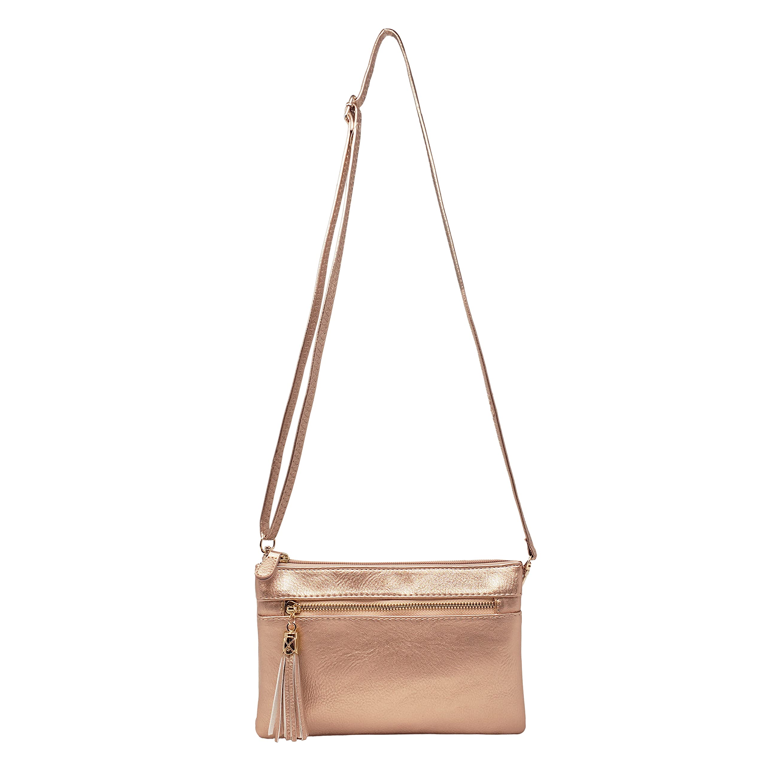 Women's Lightweight Multi Compartment Wristlet Clutch Wallet Crossbody Bag - (WU021-ROSE GOLD)