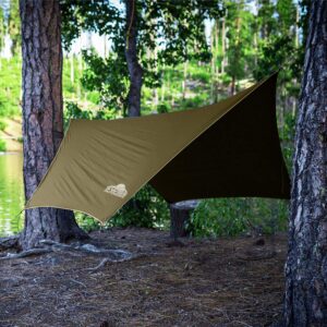 swiss outdoors rain fly tarp | waterproof tent shelter canopy | lightweight easy setup for hammock, backpacking or camp gear | premium quality 12 x 9 ft |, green army