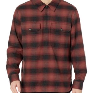 Vince MENS TONAL PLAID QUARTER ZIP,REDCURRANT,MEDIUM