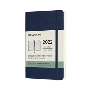 moleskine classic 12 month 2022 weekly horizontal planner, soft cover, pocket (3.5" x 5.5"), sapphire blue