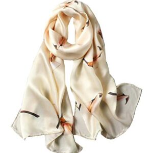 ANDANTINO 100% Mulberry Silk Long Scarf for Women Large Shawls for Headscarf and Neck- Oblong Hair Wraps with Gift Packed (Off-white Calla)