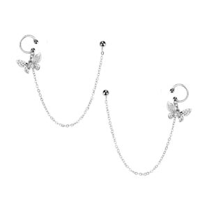 sluynz 925 sterling silver elegant butterfly cuff earrings chain for women butterfly earrings crawler earrings wrap (a-silver)