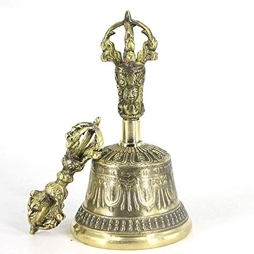 Tibetan Buddhist Meditation Bell and Dorje Set, Made in Nepal-100% Handmade 6.7 inches Dharma Objects Brass Bell for Home Decoration for Meditation, Prayer, Reiki, Clarity, Focus, Healing Dorje Set