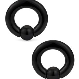 Ftovosyo PA Rings Captive Bead Rings Black Spring Action CBR Screwball Rings Large Septum Ring Ear Gauges Earrings 8G 3mm 316L Surgical Steel Pierced Body Jewelry 1Pair 12mm 1/2"