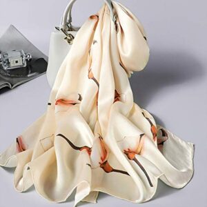 ANDANTINO 100% Mulberry Silk Long Scarf for Women Large Shawls for Headscarf and Neck- Oblong Hair Wraps with Gift Packed (Off-white Calla)