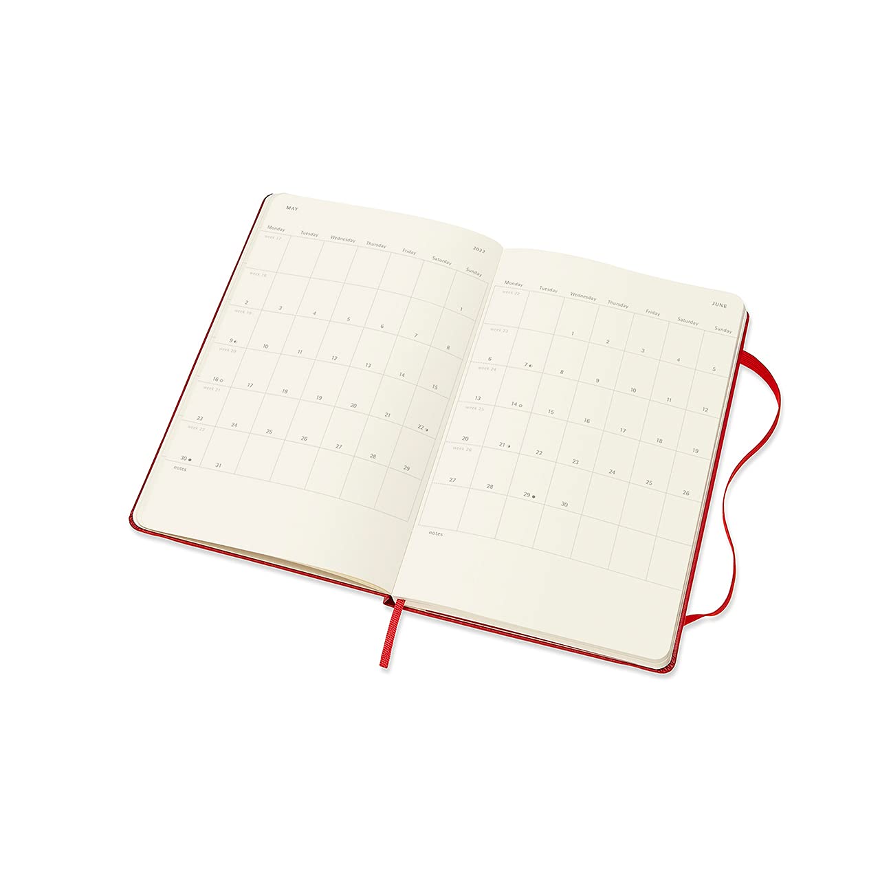 Moleskine Classic 12 Month 2022 Weekly Planner, Hard Cover, Large (5" x 8.25"), Scarlet Red