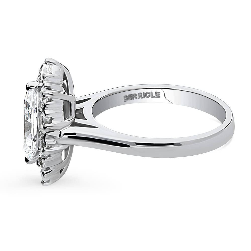 BERRICLE Sterling Silver Navette Wedding Engagement Rings Cubic Zirconia CZ Statement Halo Cocktail Ring for Women, Rhodium Plated Size 7