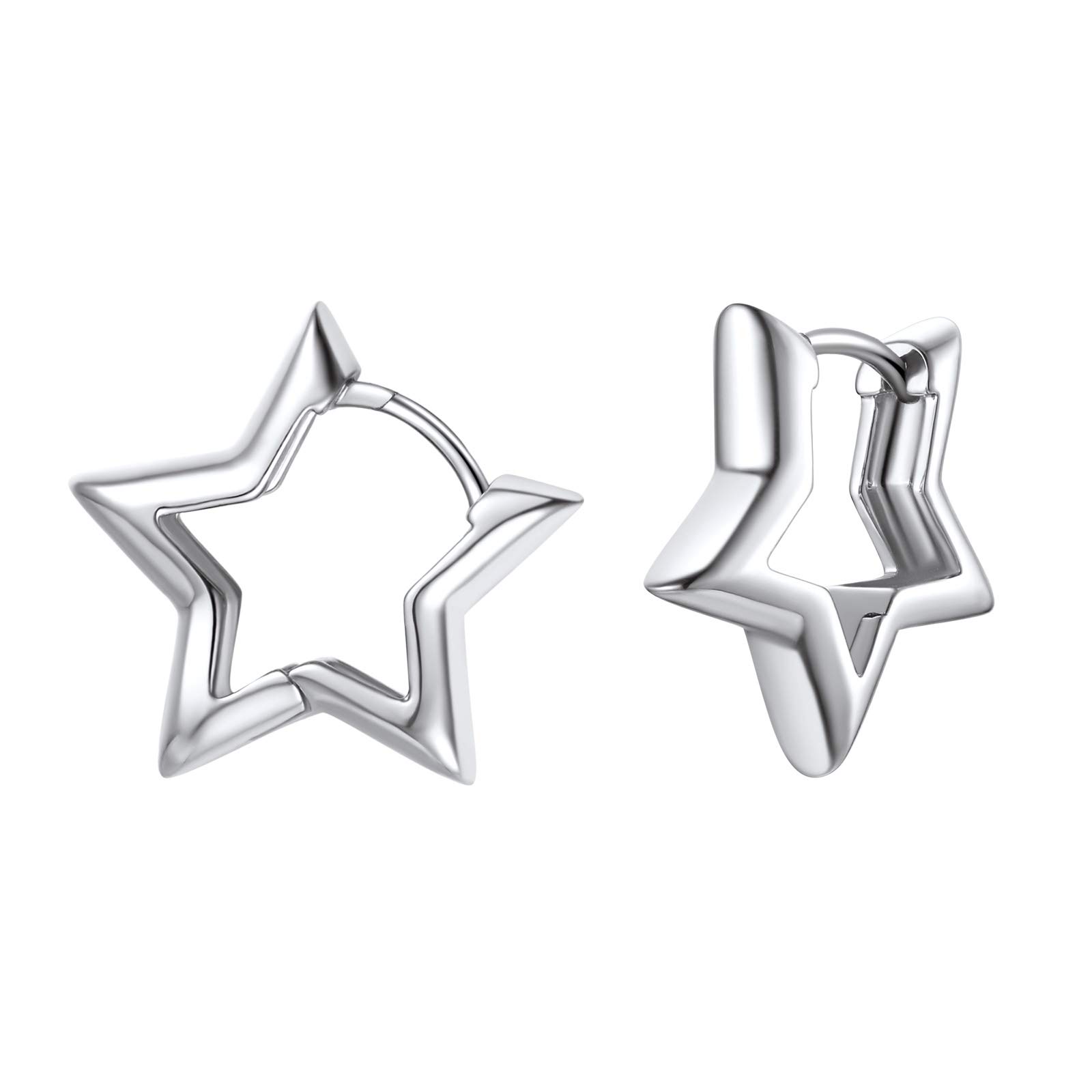 FindChic Star Earrings for Sensitive Ears Earring Studs Platinum Plated Hypoallergenic Small Huggie Hoops with Silver Post Lightweight Minimalist Jewelry