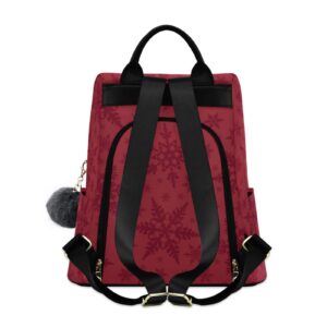 ALAZA Christmas Snowflakes Red Backpack Purse for Women Anti Theft Fashion Back Pack Shoulder Bag