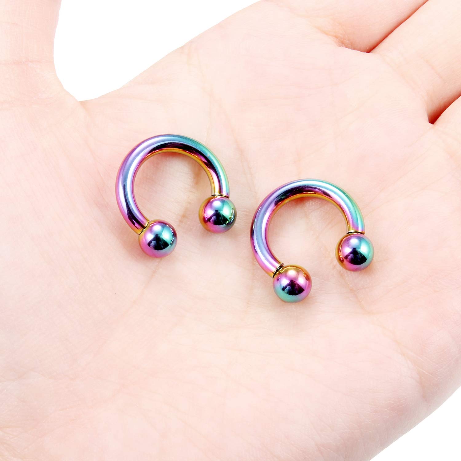 Ftovosyo PA Ring Internally Threaded Rainbow Circular Barbells Horseshoe Large Septum Ring Ear Gauges Earrings 8G 3mm 12mm 1/2" 316L Surgical Steel Pierced Body Jewelry for Women Men