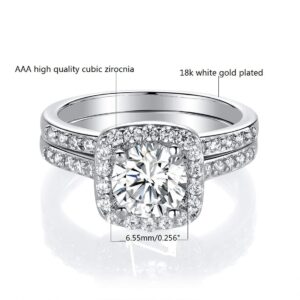 MDFUN 18K White Gold Plated Cubic Zirconia Two-In-One Halo Wedding Engagement Promise Eternity Ring for Women Size 7