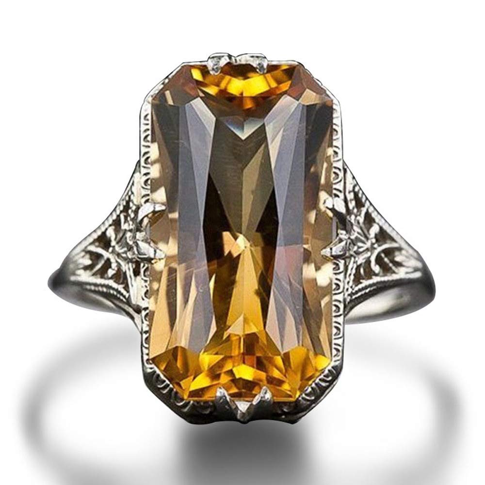 WANGYUSHENG Women's Champagne Luxury Huge Vintage Citrine Cocktail CZ Ring Art Deco Jewelry Engagement Gift Ring Size 6-10 (US Code 8)