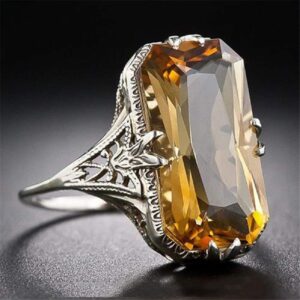 WANGYUSHENG Women's Champagne Luxury Huge Vintage Citrine Cocktail CZ Ring Art Deco Jewelry Engagement Gift Ring Size 6-10 (US Code 8)