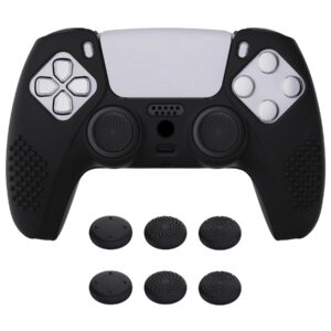 extremerate playvital black 3d studded edition anti-slip silicone cover skin for ps5 controller, soft rubber case protector for ps5 wireless controller with 6 black thumb grip caps