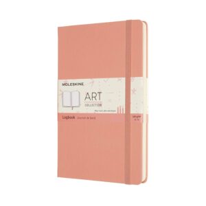 moleskine art logbook, hard cover, large (5" x 8.25"), dotted, coral pink, 160 pages