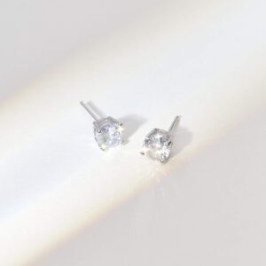 Silver Stud Earrings for Women Men 4 Pairs of Hypoallergenic Small White Gold Plated Cubic Zirconia Cartilage Earrings Jewelry Sets (2mm/3mm/4mm/5mm)