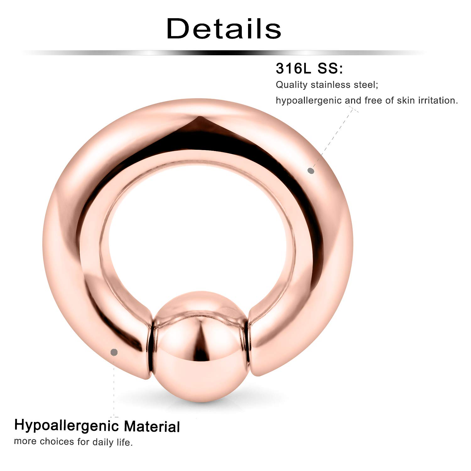 Ftovosyo PA Rings Captive Bead Rings Spring Action CBR Monster Ring Large Septum Ring Ear Gauges Earrings 8G 3mm 12mm 1/2" 316L Surgical Steel Pierced Body Jewelry for Women Men