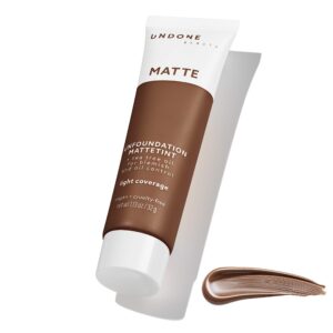 undone beauty light coverage matte foundation with tea tree oil absorbing & blemish control, chestnut medium dark