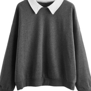 SweatyRocks Women's Contrast Collar Drop Shoulder Casual Long Sleeve Pullover Sweatshirt Tops Grey S