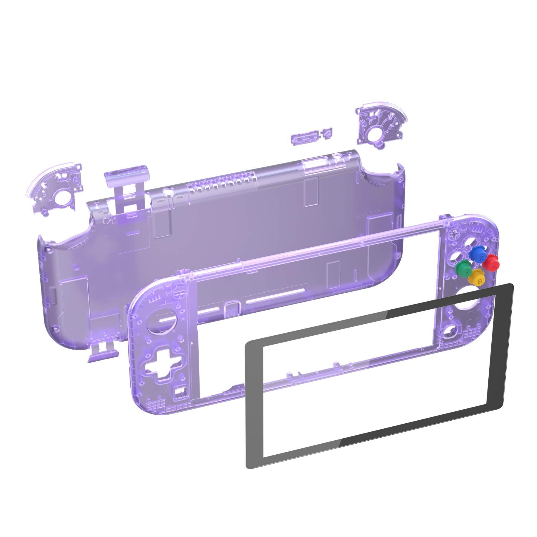 eXtremeRate Clear Atomic Purple DIY Replacement Shell for Nintendo Switch Lite, NSL Handheld Controller Housing w/Screen Protector, Custom Case Cover for Nintendo Switch Lite