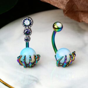 CM Crareesi Mania Rainbow Curved Claw Belly Rings Natural Stone Piercing Navel Rings for Women