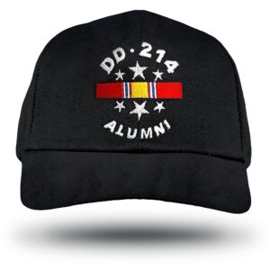 US Veteran Hat with Embroidered DD-214 Alumni and National Service Ribbon | Black