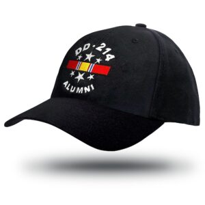 US Veteran Hat with Embroidered DD-214 Alumni and National Service Ribbon | Black