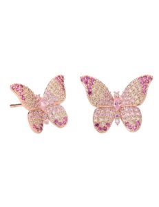 annbabic colorful cz butterfly stud earrings for women - cubic zirconia paved butterfly earrings - butterfly earrings plated in rosegold