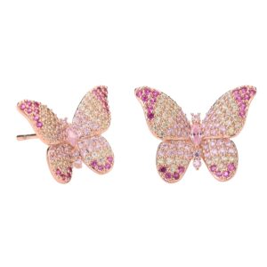 ANNBABIC Colorful CZ Butterfly Stud Earrings for Women - Cubic Zirconia Paved Butterfly Earrings - Butterfly Earrings Plated in RoseGold