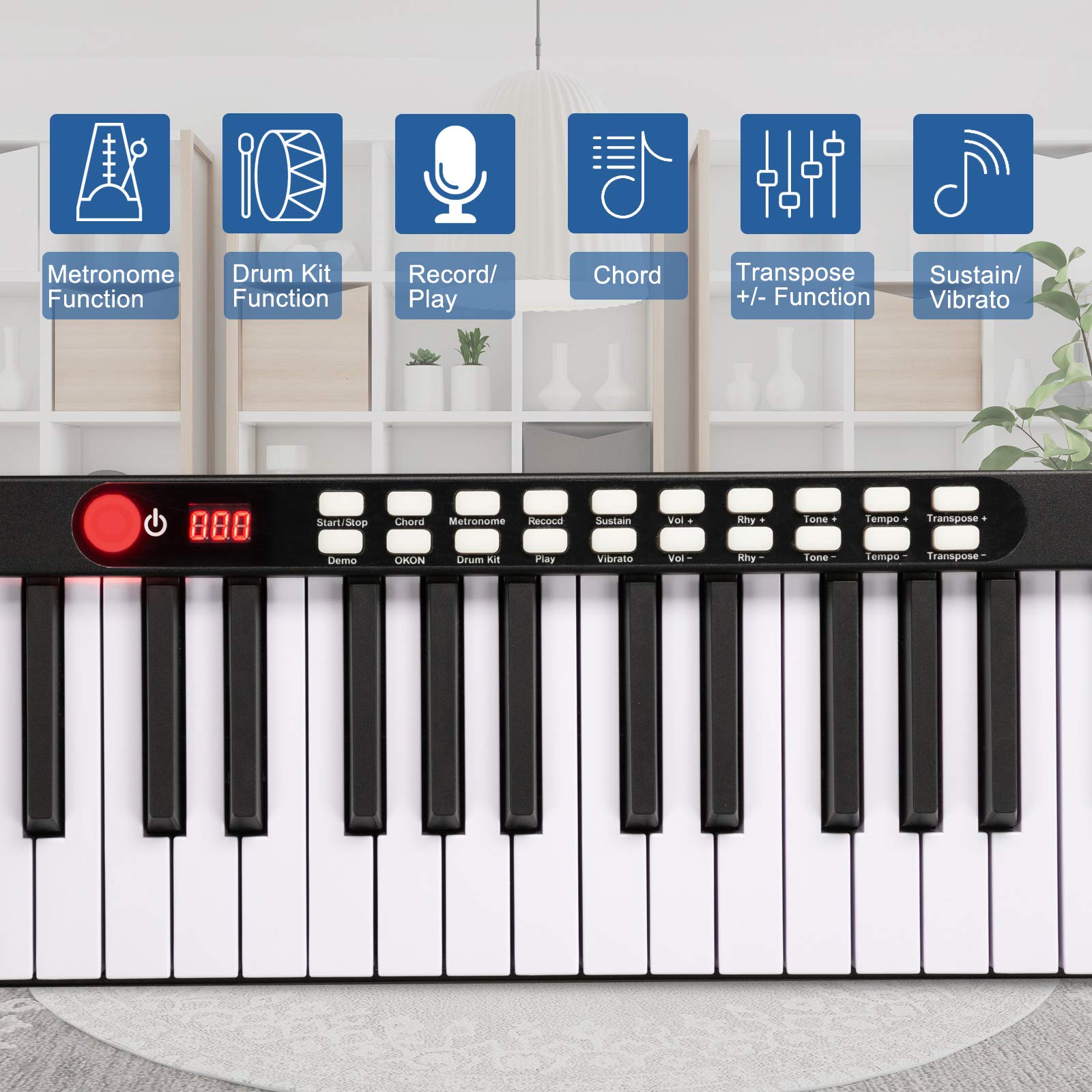 GLARRY 88 Key Digital Piano Portable Touch Sensitive Electronic Keyboard w/Lighted Keys, MIDI Keyboard, Built-in Speakers, Power Supply, Power Supply, Portable Bag (Black)