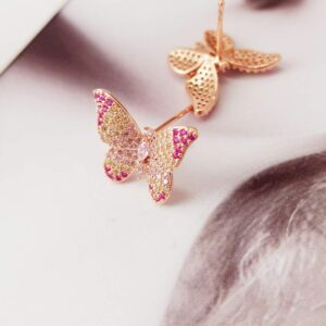 ANNBABIC Colorful CZ Butterfly Stud Earrings for Women - Cubic Zirconia Paved Butterfly Earrings - Butterfly Earrings Plated in RoseGold