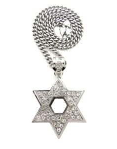 ijewelry2 stainless steel silver tone crystals open star of david charm pendant cuban chain necklace