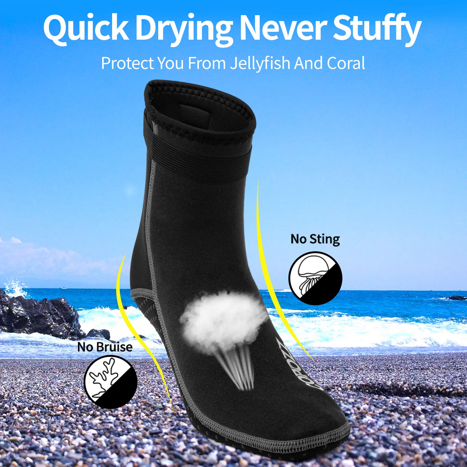 COPOZZ Diving Socks 3mm Neoprene Beach Water Socks-Anti Slip for Snorkel Swim Youth Men Women