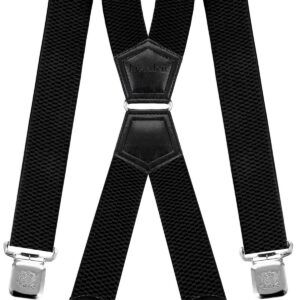 Decalen Mens Suspenders X Style Very Strong Clips Adjustable One Size Fits All Heavy Duty Braces (Black 1)