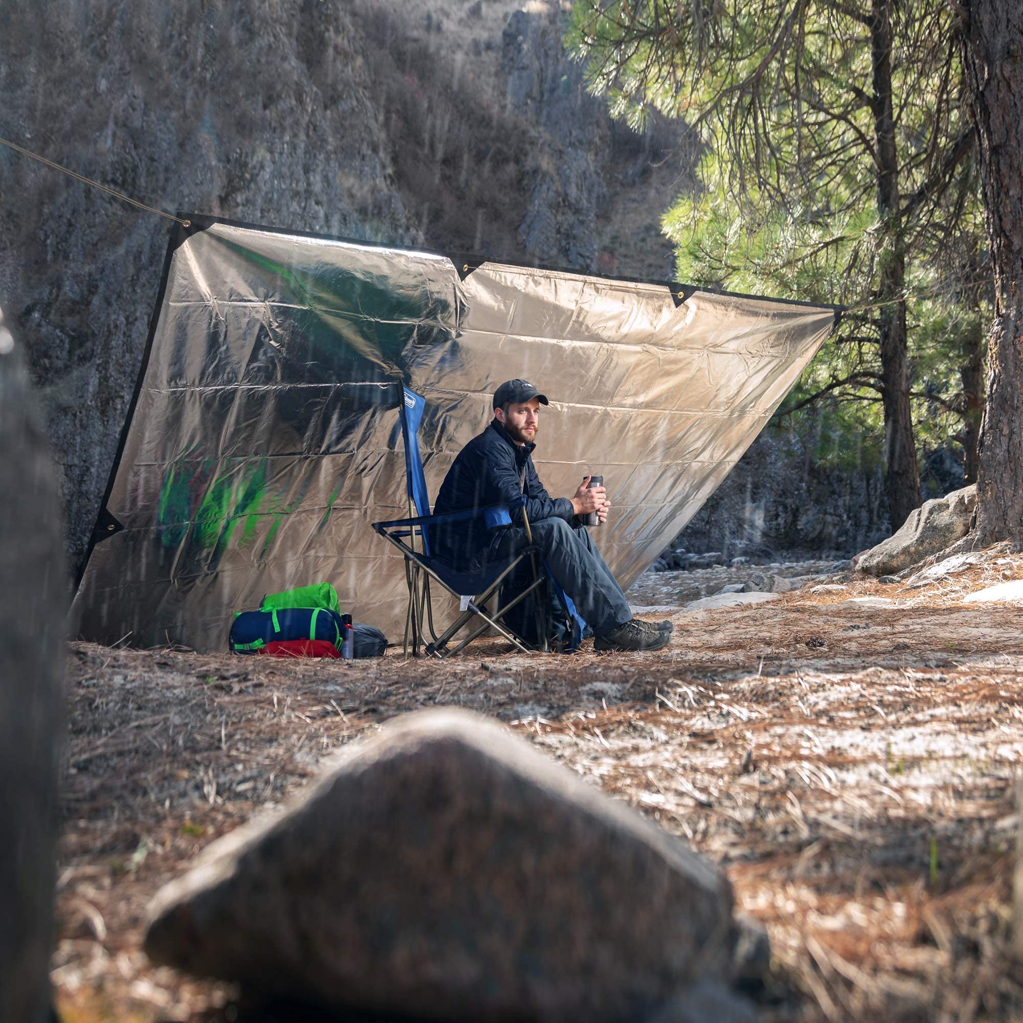 Arcturus XL Survival Tarp - Insulated Reflective Thermal Camping Tarp - 8.5' x 12' (Woodland Camo)