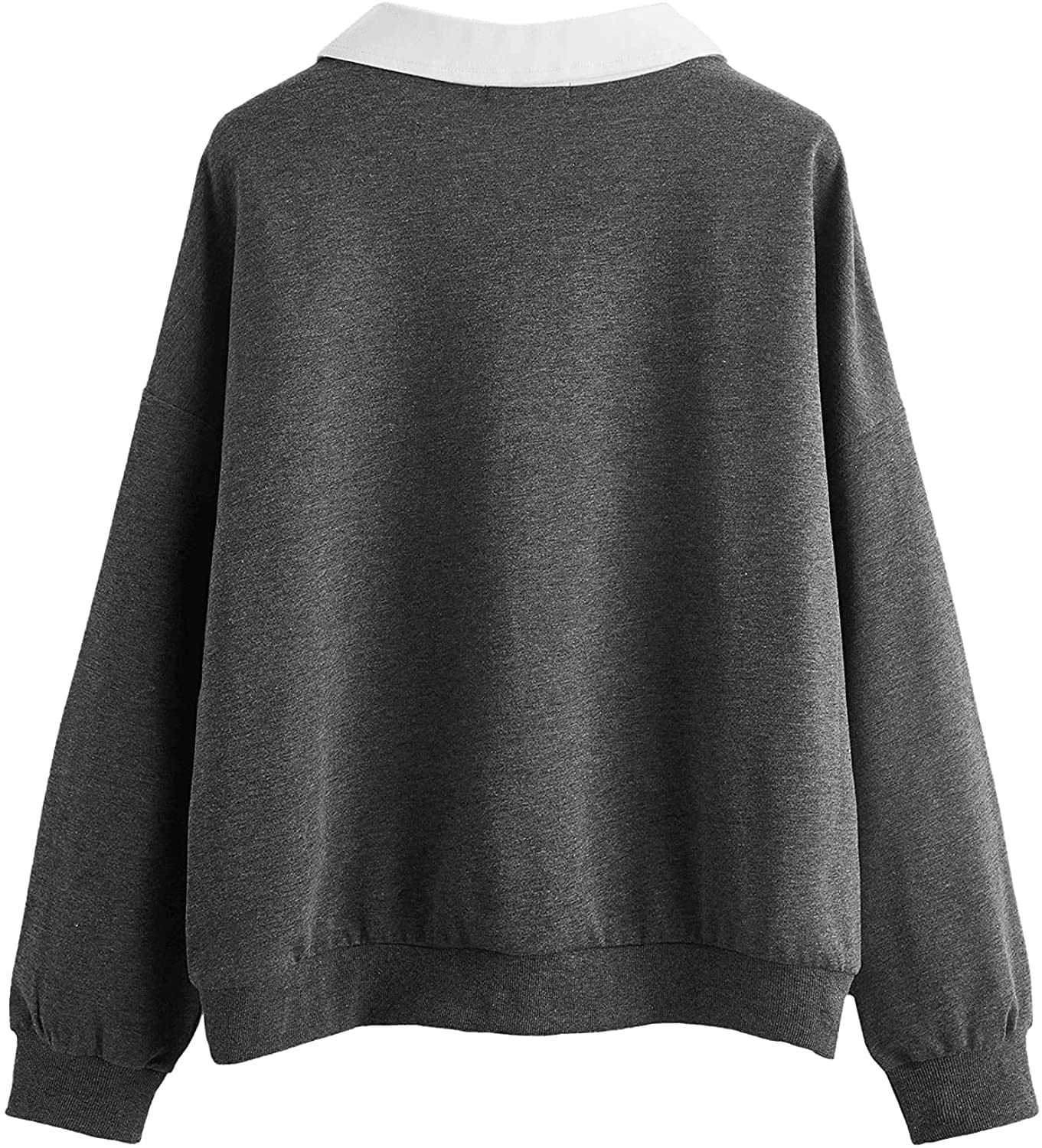 SweatyRocks Women's Contrast Collar Drop Shoulder Casual Long Sleeve Pullover Sweatshirt Tops Grey XL