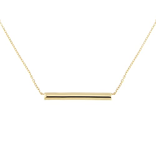 Lucchetta - Solid Gold Bar Pendant Necklace, 14 karat Yellow Gold Goldbar with 16+2 Inch Chain, Womens Girls14k Gold Authentic Italian Necklaces Jewelry from Italy