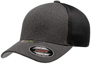 flexfit melange unipanel trucker cap, dark grey/black, large/xlarge