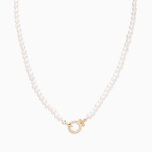 gorjana Women's Parker Pearl Necklace, 18K Gold Plated w/White Pearls, Signature Hinge Closure