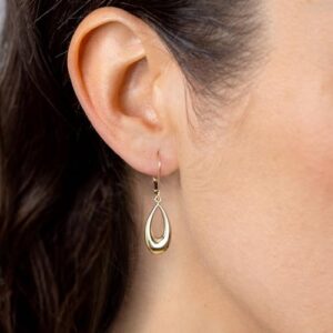 Lucchetta - 14K Gold Dangle Earrings with Oval Hoop Teardrop Leverback Drop