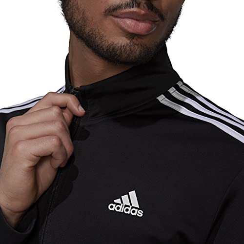 adidas Men's Essentials Warm-Up 3-Stripes Track Top, Black/White, Medium