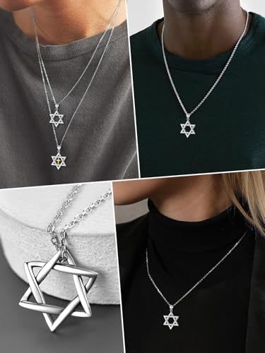 FaithHeart Sterling Silver Star of David Pendant Necklace Women Silver Religious Jewish Jewelry Charms Hexagram Pendant Necklace