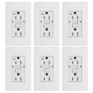 micmi gfci outlet wr weather resistant tamper resistant tr receptacle self-test with led indicator, 15amp 125 volt screwless wallplate included etl listed (6pack, white)